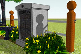 Cedar post with powder coated metal pipe rail for your Sunset Memorial and Stone Garden